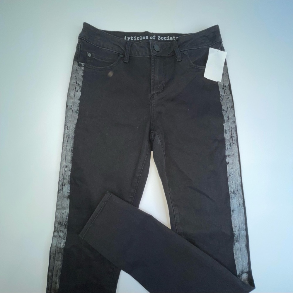 NEW Articles of Society Sarah Skinny Bailey Jeans Black Silver Tuxedo Stripe - Picture 5 of 17